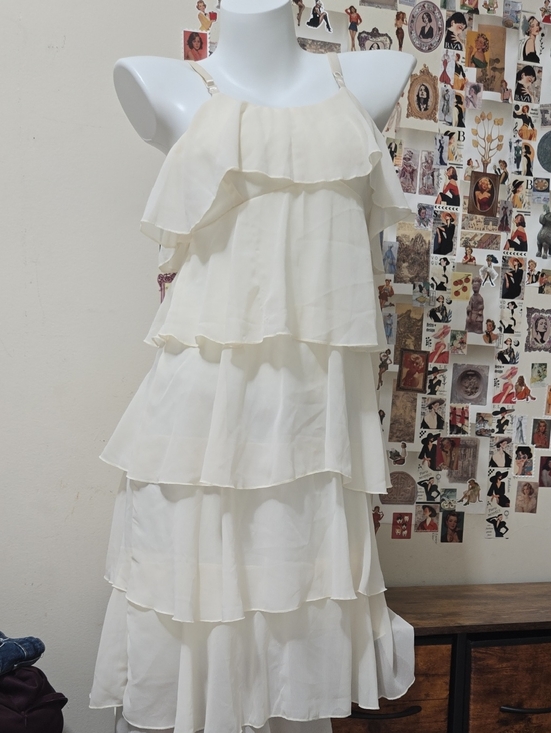 Dresses & Skirts - Butter Yellow Tiered Ruffle Midi Dress Adjustable Straps Size M  IvorySundress